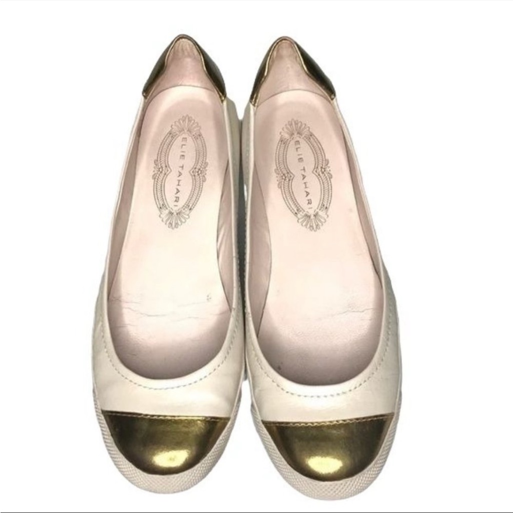 Elie Tahari Cap Toe Flats Nude Bronze 8